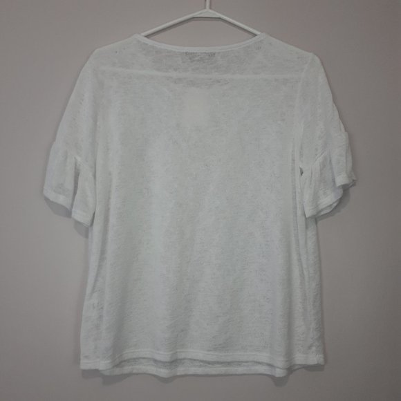 GIBSON White Sheer Peplum Sleeve Shirt - Picture 4 of 7